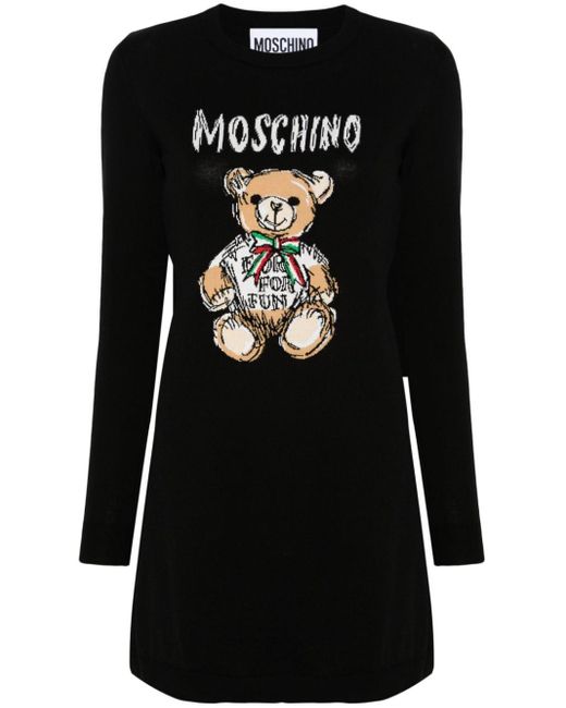 Moschino Black Teddy Bear-motif Mini Dress