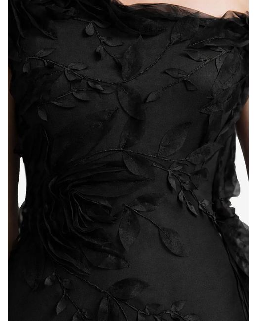 Gemy Maalouf Black Floral-Appliqué Asymmetrical Dress