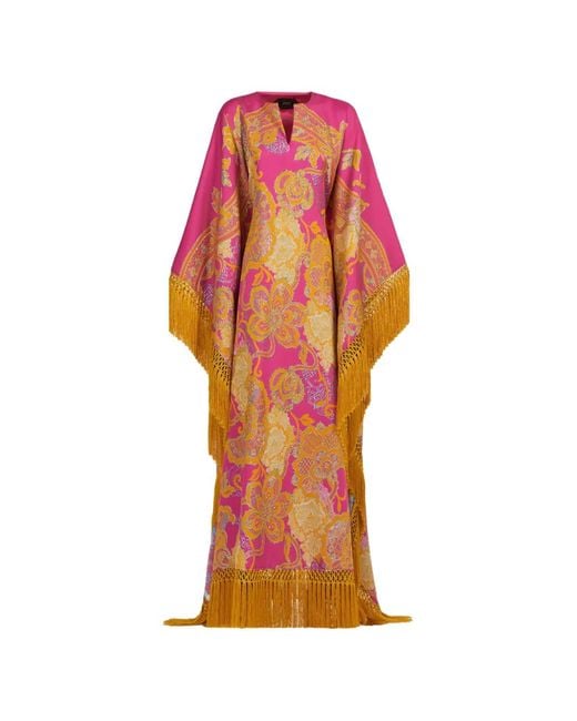 ‎Taller Marmo Orange Pahlavi Kaftan Fringed Dress