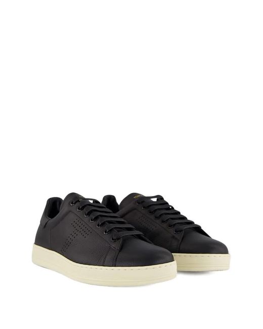 Tom Ford Blue Perforated Lace-Up Leather Sneakers for men