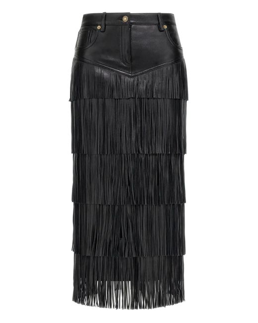Roberto Cavalli Black Fringed Midi Skirt