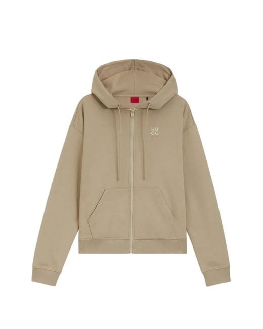 HUGO Natural Zip-Up Drawstring Hoodie