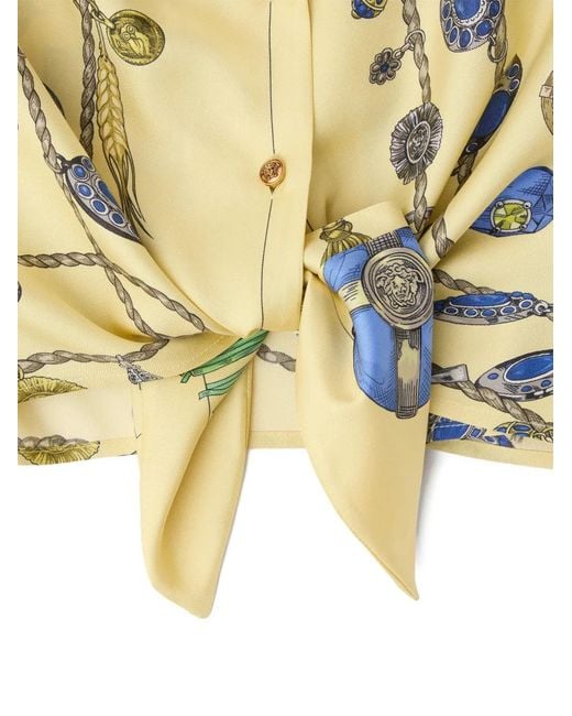 Versace Metallic Printed Crop Silk Twill Shirt
