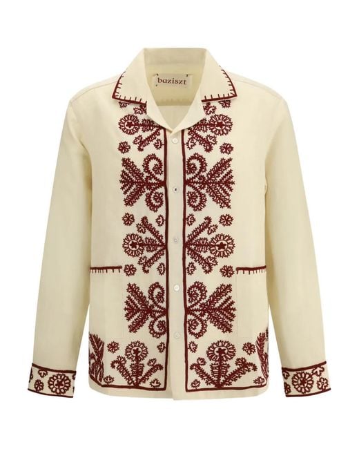 BAZISZT Pink Fougère Embroidered Shirt for men