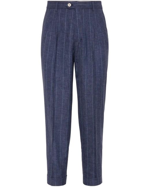 Brunello Cucinelli Blue Striped Trousers for men