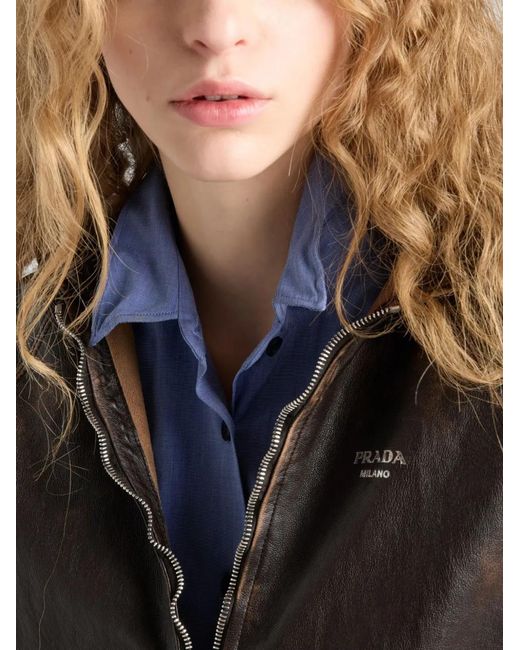 Chaqueta De Piel Con Capucha Prada de color Black