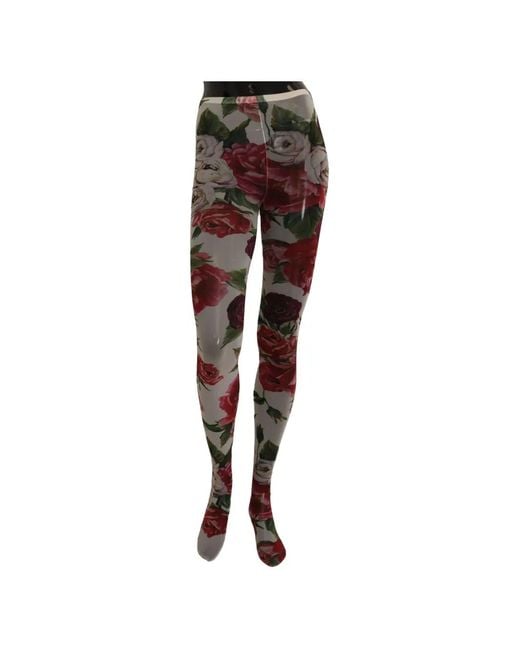 Dolce & Gabbana Brown Floral-Print Sheer Tights