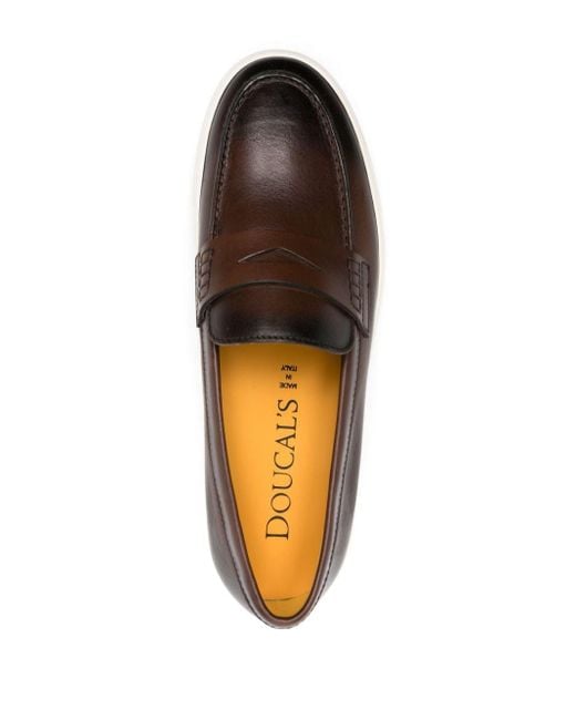 Doucal's Brown Faded Leather Penny Loafers for men