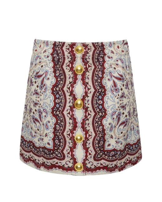 Cara Cara Red Evergreen Paisley Buttoned Mini Skirt