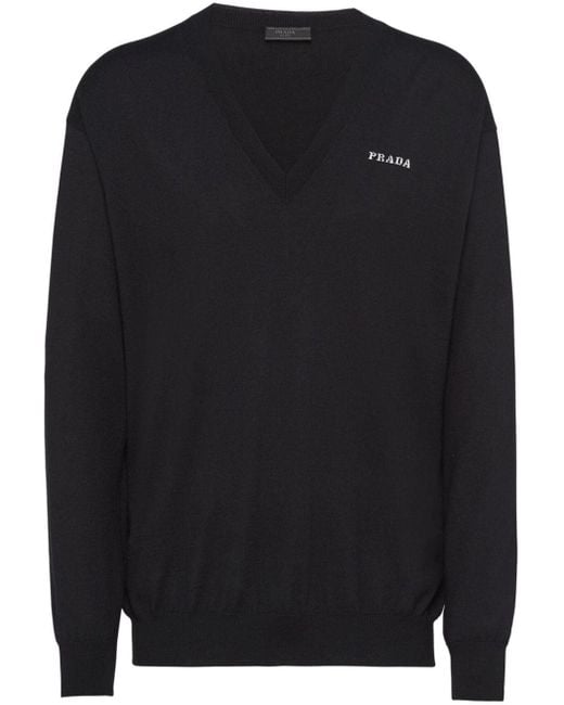 Prada Black Cashmere V-neck Sweater for men