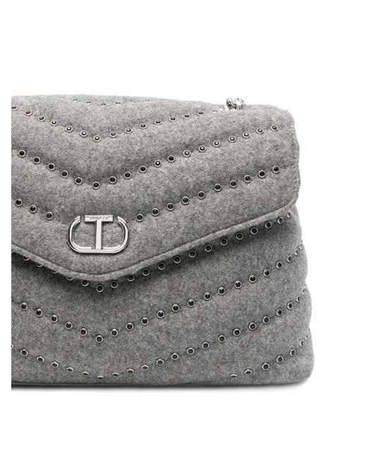 Twinset Gray Quilted Studded Crossbody Bag