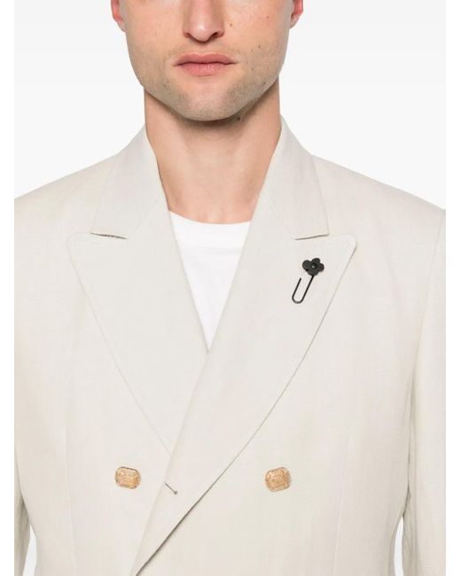 Lardini Natural Double-Breasted Linen Blazer for men