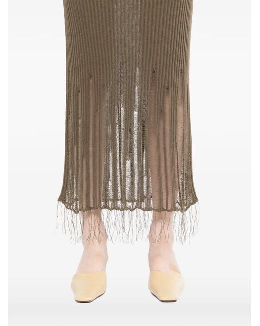 Uma Wang Natural Distressed Ribbed-Knit Skirt