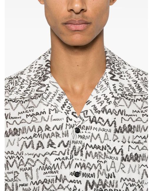 Marni White Pencil Logo-Print Shirt for men