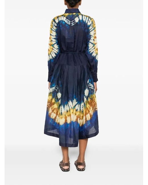 ALÉMAIS Blue Tie-Dye Tie Maxi Dress