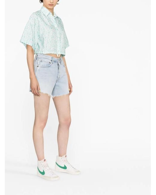 Moncler Blue Logo-Print Cropped Shirt