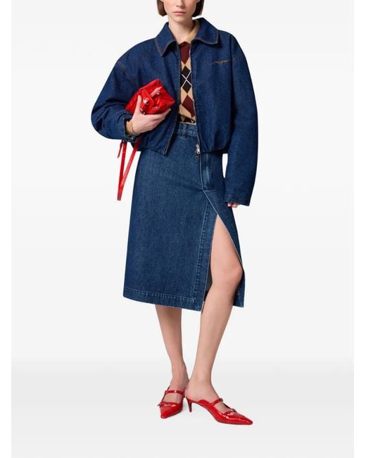MSGM Blue Logo-Embroidered Denim Jacket