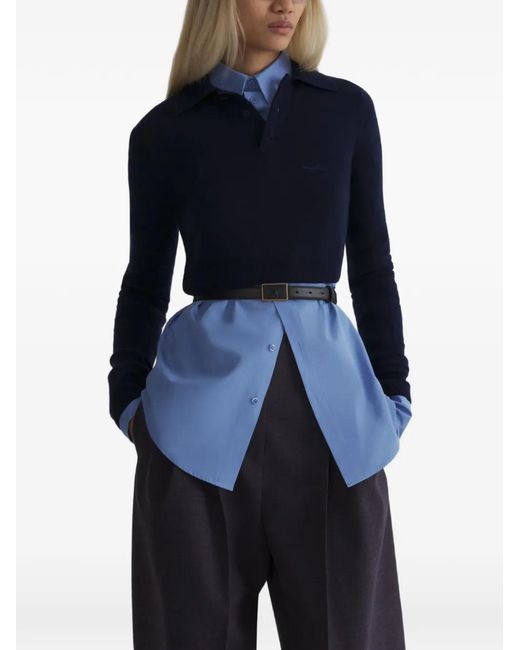 Mugler Blue Cashmere Cropped Polo Top
