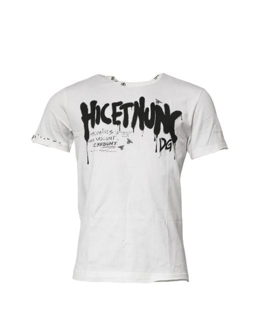 Dolce & Gabbana White Graffiti-Print Cotton T-Shirt for men