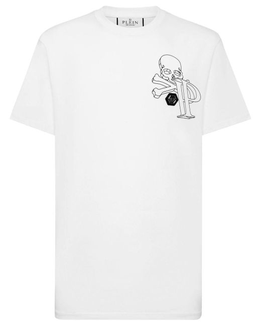 Philipp Plein White Wire Frame-print Cotton T-shirt for men