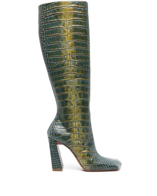 AMINA MUADDI Green Marine kniehohe Stiefel mit Kroko-Optik 95mm