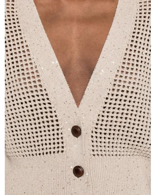 Brunello Cucinelli White Sequin-Embellished Cardigan