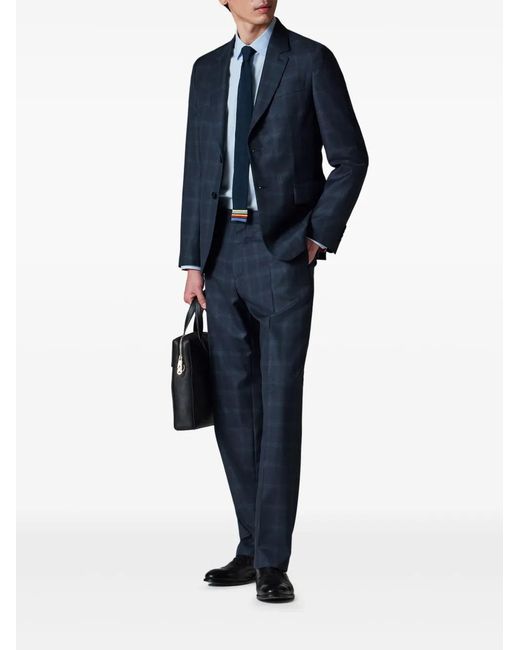 Paul Smith Blue Checked Pleated Trousers for men