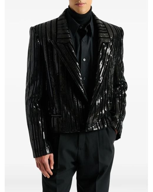 Balmain Black Cropped Sequin Velvet Jacket for men