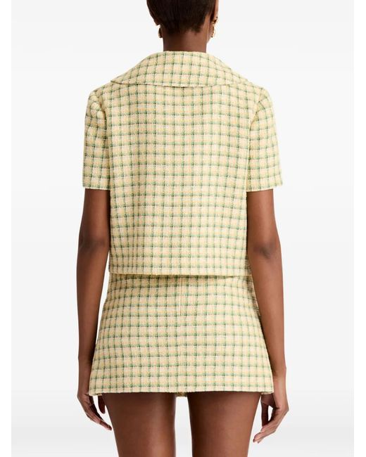 Oscar de la Renta Metallic Checked Embellished Tweed Jacket