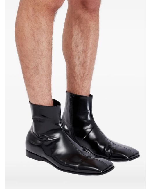 MM6 by Maison Margiela Black Leather Ankle Boots for men
