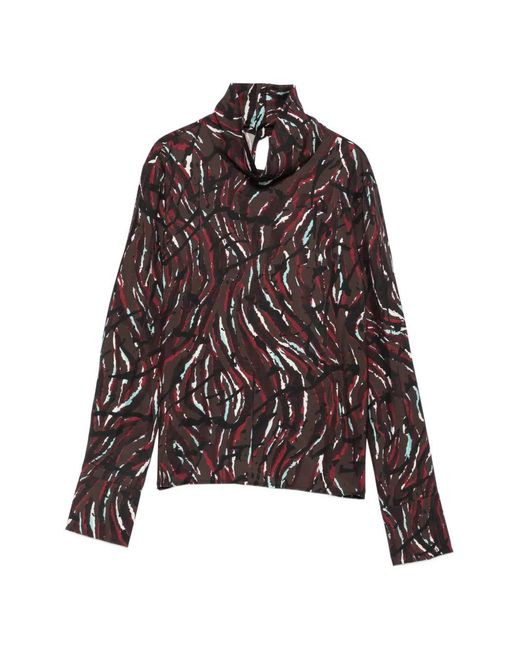 Proenza Schouler Brown Abstract-Print High-Neck Top