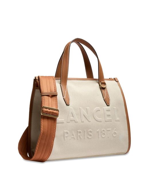 Lancel Natural Day Embossed Leather Trim Tote Bag