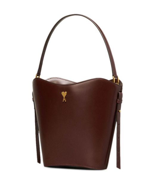 AMI Brown Leather Paris Bucket Bag