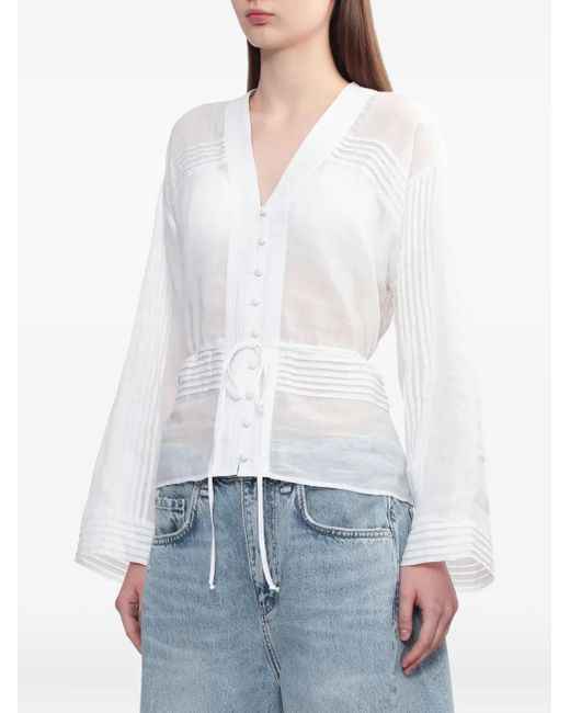 Rag & Bone White Viviana Pintuck V-Neck Shirt
