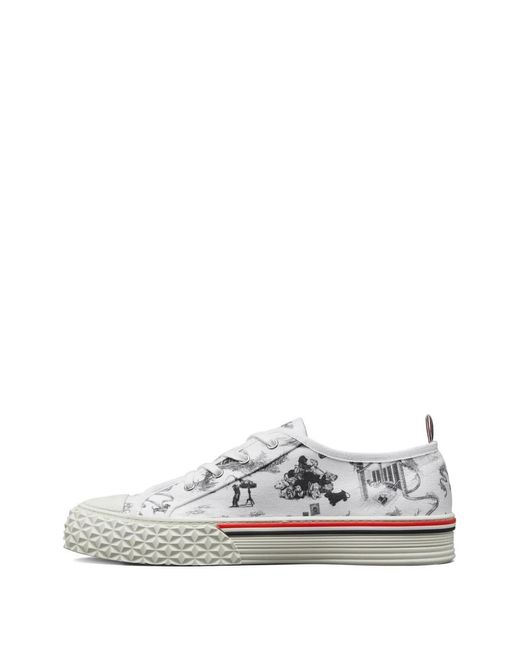 Thom Browne White Canvas Hector Toile Low-Top Sneakers for men