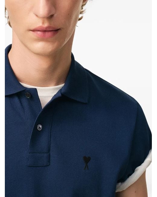 AMI Blue Cotton Short Sleeves Ami De Coeur Polo Shirt for men