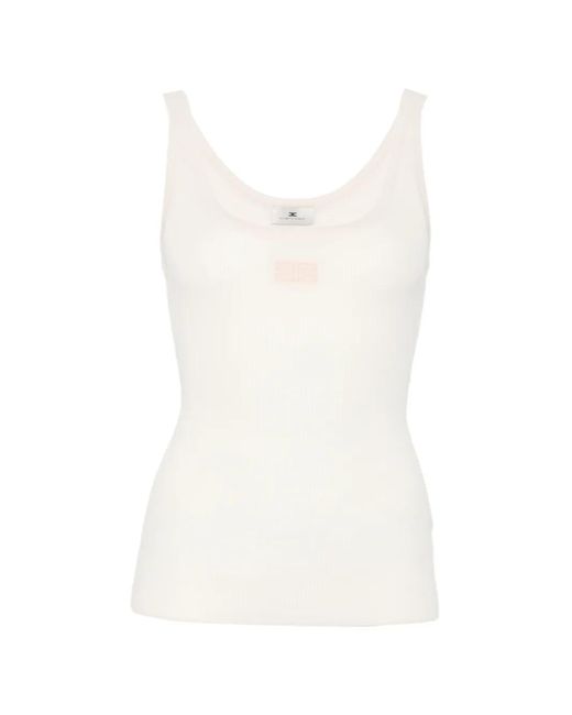 Elisabetta Franchi White Ribbed-Knit Logo-Patch Vest