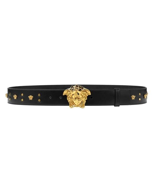 Versace Black La Medusa Studded Leather Belt for men