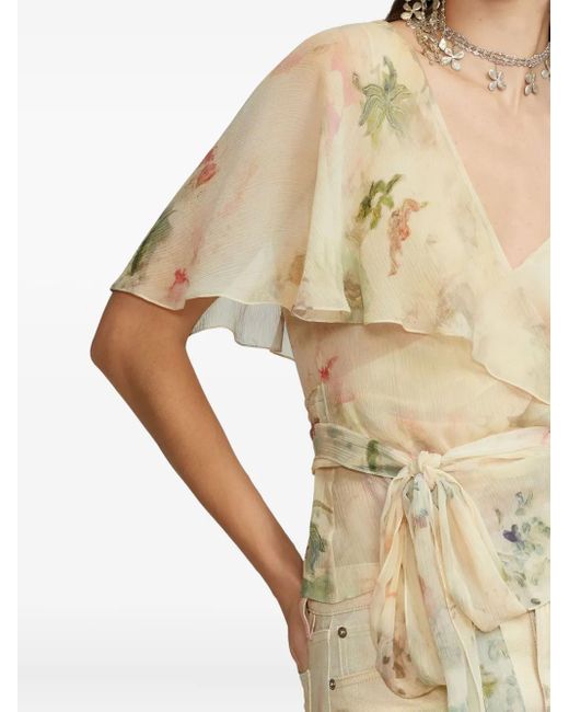 Ralph Lauren White Haut Volanté À Fleurs