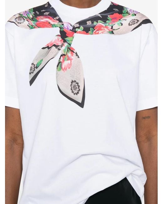Moschino White T-Shirt À Foulard À Fleurs
