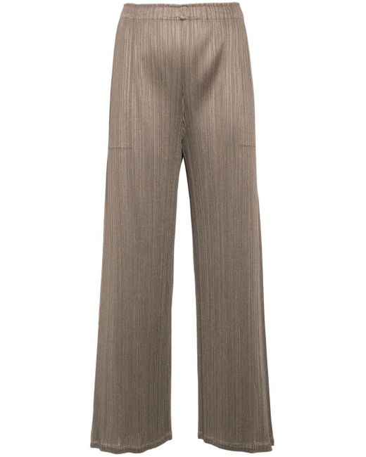 Pantalon droit à design plissé Pleats Please Issey Miyake en coloris Brown