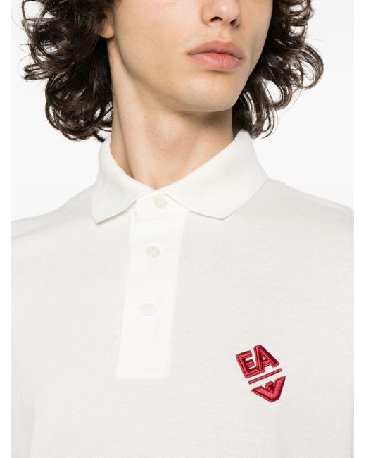 Emporio Armani White Logo-embroidered Polo Shirt for men