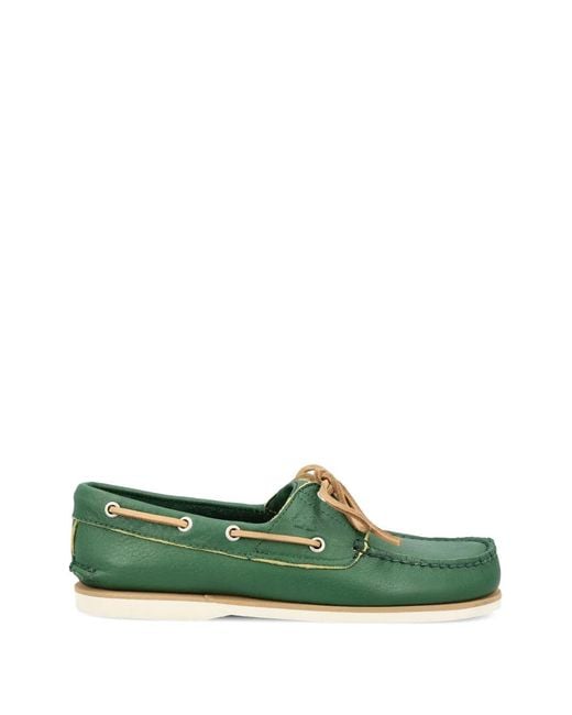 Timberland Green Lace-Up Leather Boat Shoes for men