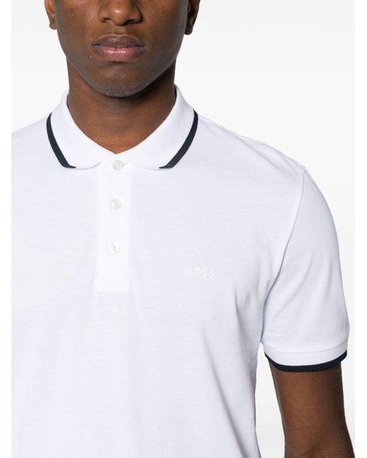 Boss White Logo-rubberised Cotton Polo Shirt for men