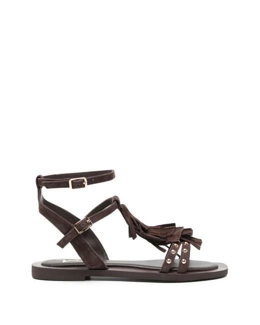 Marc Ellis White Fringed Stud-Embellished Flat Sandals