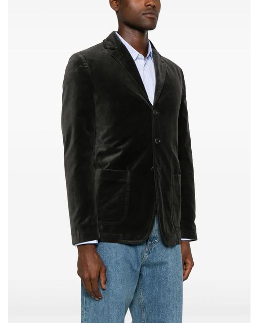 Aspesi Black Velvet Notched Lapel Blazer for men
