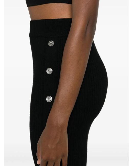 Pinko Black Ribbed Wool Refrigerazione Midi Skirt With Buttons
