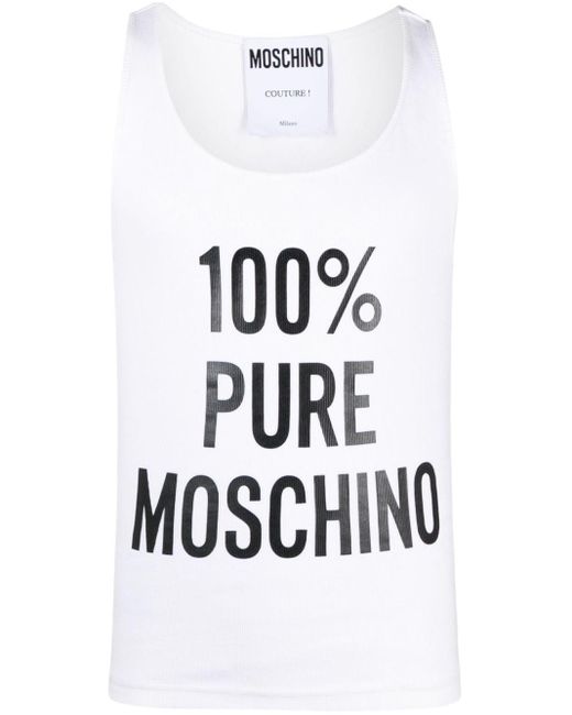 Moschino White Slogan-print Ribbed Tank Top for men