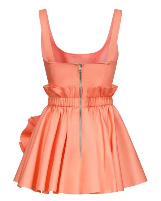 Area Orange Ruffled Flower-Appliqué Mini Dress