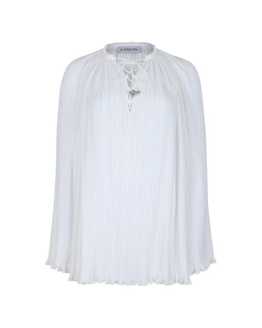 Lanvin White Blouse Plissée À Col Noué